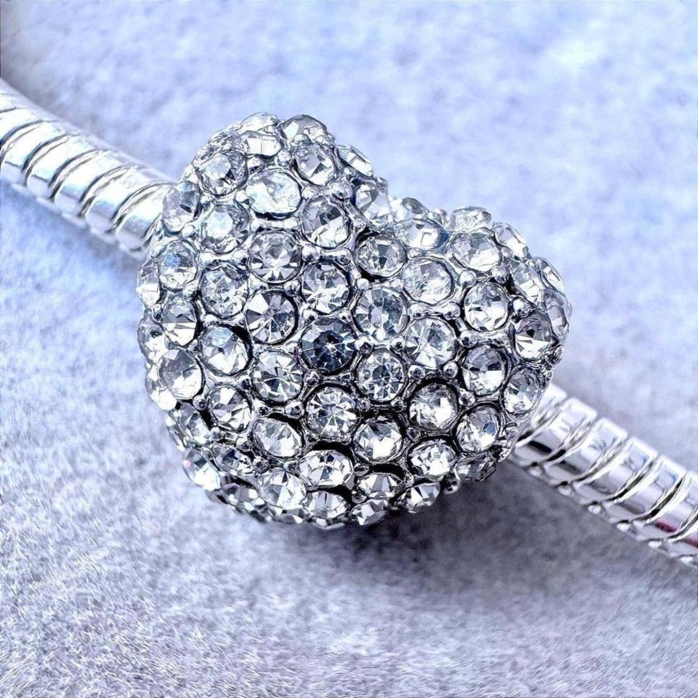 Crystal Heart Charm‎ Silver Tone fits PANDORA